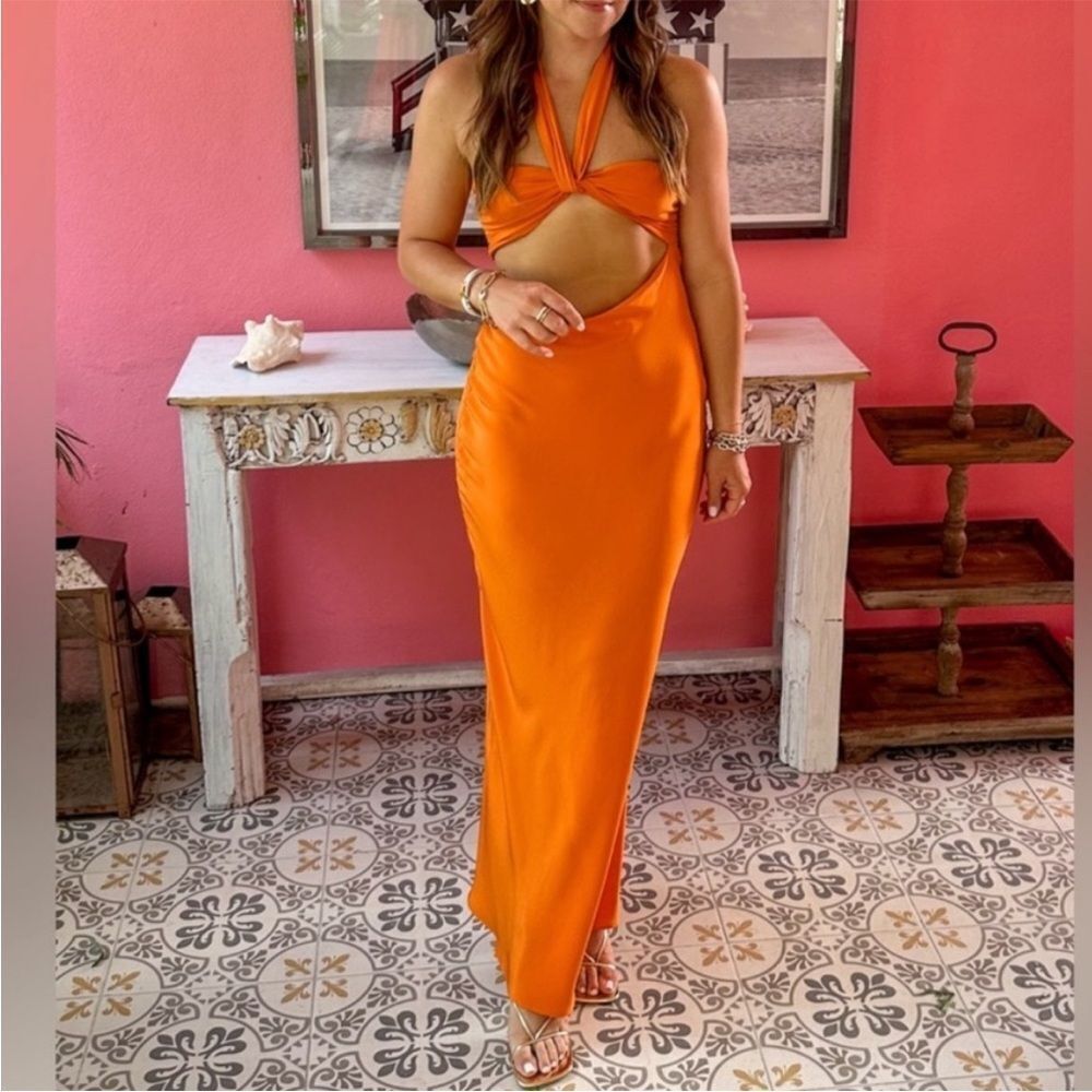 Reformation Orange Twist-Front Cutout Maxi Dress